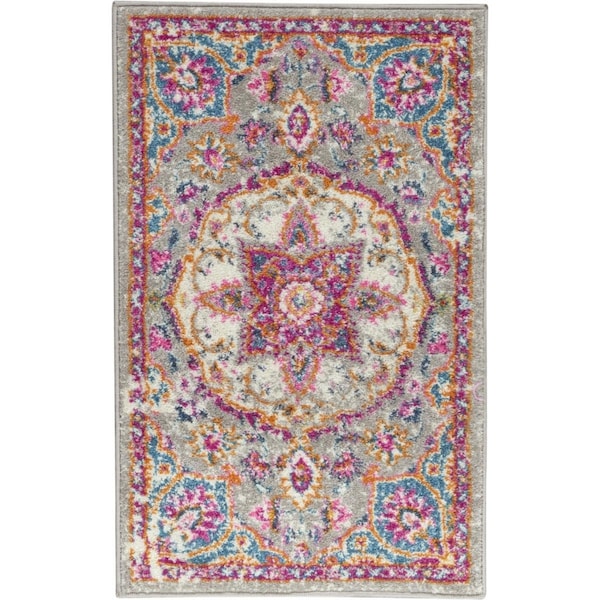 Palacedesigns 2 x 3 ft. Gray & Pink Medallion Scatter Area Rug - Gray Pink - 2' x 3' PA3663230 - main